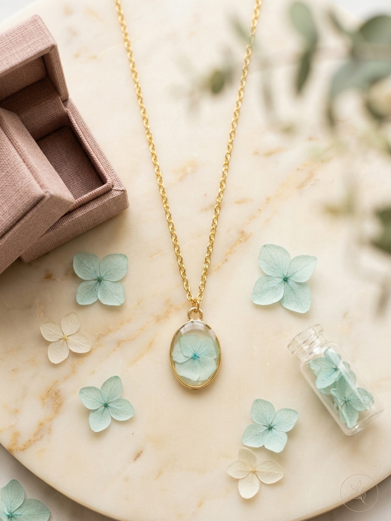 🌿 Eternal Hydrangea Real Flower Resin Necklace 🌿