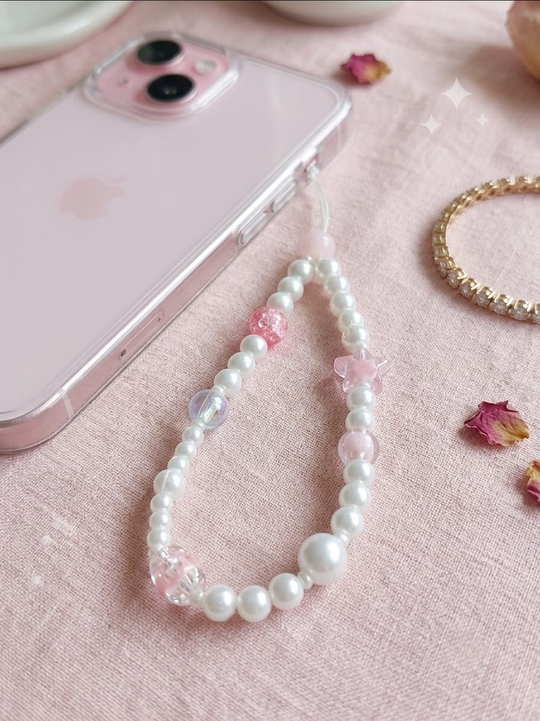 🌸 Soft Pink Pearl & Star Beaded Phone Charm 🌸