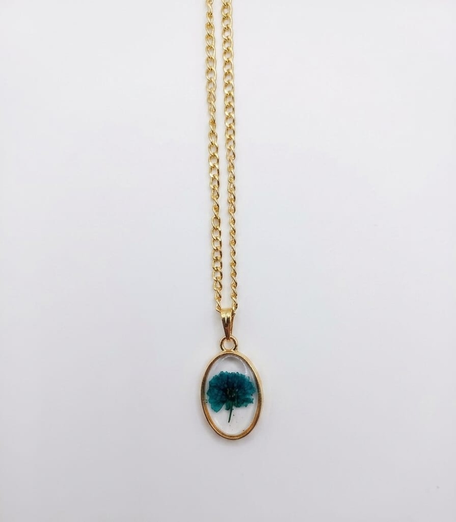 🌿 Eternal Hydrangea Teal Real Flower Resin Necklace 🌿